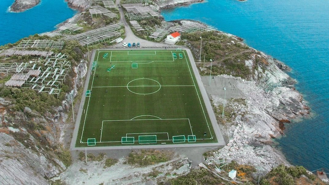 soccer field in the middle of an island